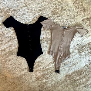 Fool In Love Short Sleeve Bodysuit - Black and Taupe